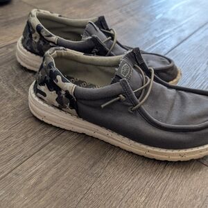 Hey Dude Wally Canvas Slip-On Sneakers in Charcoal with Camo Heel